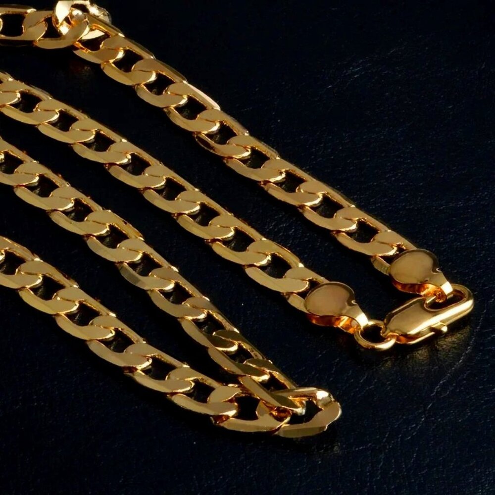 Awesome 18K Yellow Gold 20 Inch Flat Cuban Link Chain 6mm Wide